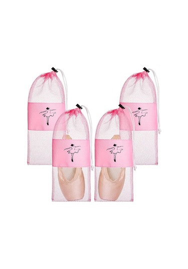 Taşınabilir File Dans Ayakkabısı Çantası Nefes Alabilen Saklama Kesesi Kız Çocuk Bale Düzenleyici Çantalar İpli Ayakkabı Keseleri Pembe