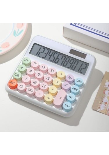 Singree Mekanik Hesap Makinesi 12 Haneli Geniş Lcd Ekran Büyük Yuvarlak Tuşlar 15 Eğimli Ekran Pastel Renkli Çift Güç Kaynağı Ofis Okul Ev Çocuklar Öğrenciler Muhasebeci Beyaz