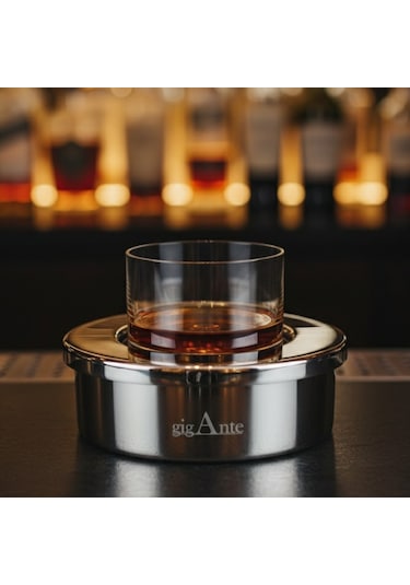 Gigante Deluxe El Yapımı Çelik Viski Soğutucu Ve Premium Viski Kadehi Seti Gümüş