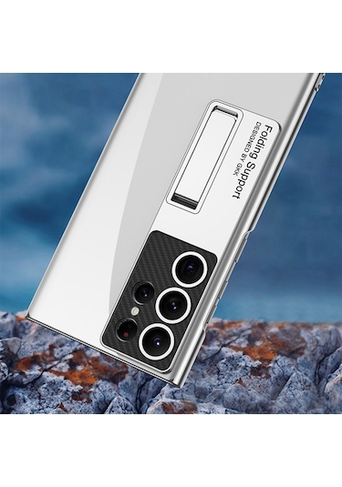 Gkk Samsung Galaxy Uyumlu S24 Ultra Telefon Kılıfı Galvanik Çizilmeye Dayanıklı Kickstand Koruyucu Kılıf