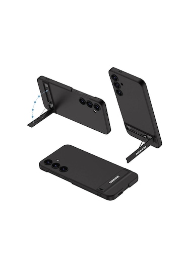 Kilifone - Samsung Uyumlu Galaxy S24 Ultra - Kılıf Kamera Korumalı Dikey Standlı Ays Kapak - Siyah