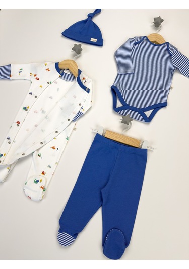 Sezgibaby Kale 4'lü Erkek Bebek Tulum Çoklu Set Mavi