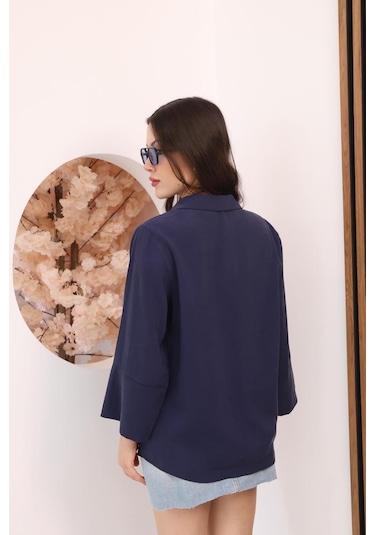 Kadın Slim Fit Dar Kesim Vücuda Oturan Uzun Kollu Koyu Mavi Gömlek