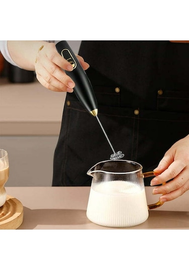 Shineyee Usb Şarjlı Elektrikli Süt Köpükleyici - 3 Seviye Ayar, Kahve Ve Cappuccino İçin Mini Çırpıcı, Dahili Pil İçeren Plastik Siyah Siyah