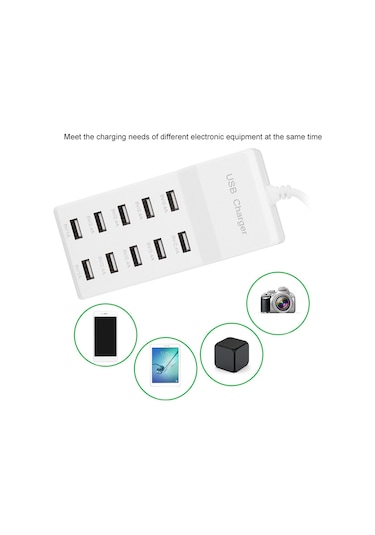 Kosona 10 Port Usb Akıllı Hızlı Şarj Cihazı, 10a Toplam Çıkış, Aşırı Şarj Korumalı, Ev Ofis Seyahat İçin Evrensel 100-240v Avrupa Standartı