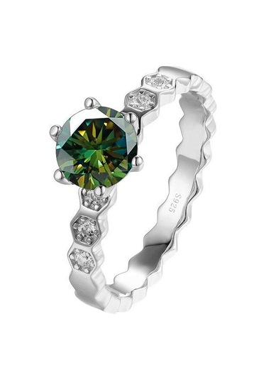 Yeşil Bagueringen Klasik Altı Pençe 1 Karat Mozanit Yüzük Kadın Düğün Takısı S925 Ayar Gümüş Kaplama Pt950 Kore Moda Hediye