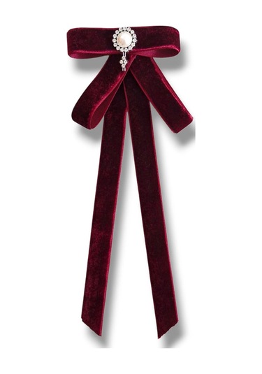 Bordo Kadife Yaka Broşu Bordo