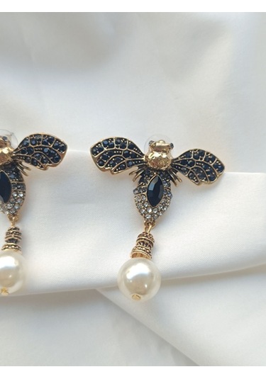 Gold Siyah Taşlı Tasarım Küpe Altın