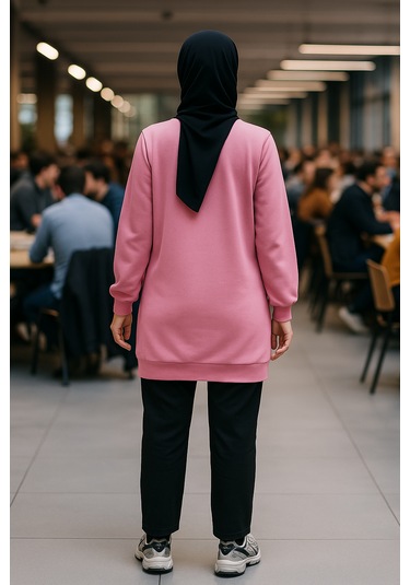 Trendhazan 2 İplik İnce Mevsimlik Uzun Tunik Pembe