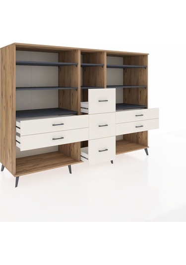 Kronos Dolap 8 Raflı 7 Çekmeceli 220x59x163 Çam-antrasit/aytaşı Çam-antrasit/aytaşı