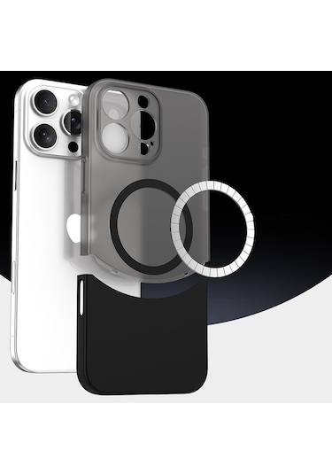 Mobilteam İphone Uyumlu 16 Pro Max Kılıf M-safe Şarj Özellikli Mıknatıslı Duble Kapak - Gri Gri