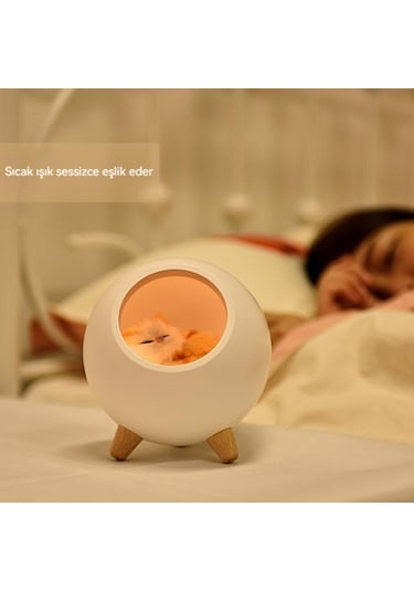 Yeiuyi7 Kedi Bebek İle Yatak Odası Dekorasyon Kedi Evi Şekli Gece Lambası Beyaz