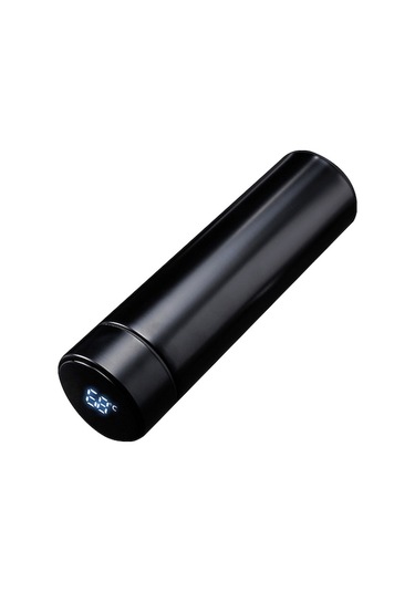 "480ml Akıllı Termos: 24 Saat Sıcak/soğuk Tutan, Sızdırmaz, Led Ekranlı Paslanmaz Çelik Su Şişesi" Siyah Siyah