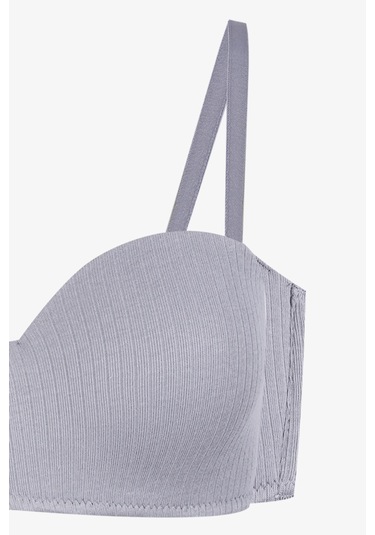 Kadın Dolgusuz Pamuklu Fitilli Straplez Sütyen Kül Melanj