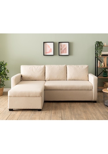 Pafu Kado Yataklı Köşe Koltuk Takımı - Keten Krem Krem