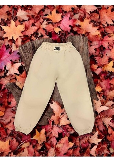 Kız Çocuk Beli Paçası Lastikli Eşofman Alt-15168 Krem