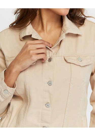 Shevega Kadın Bej Boyfriend Uzun Keten Ceket Bej