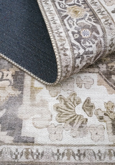 Cool Halı Beylerbeyi By 803 Krem Etnik Vintage Halı Oda Salon Halısı Yıkanabilir Eskitme Şönil Halı