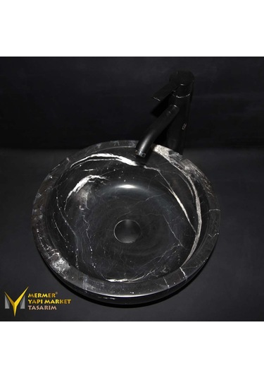 Toros Siyah Mermer Yuvarlak Lavabo