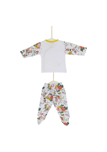 Kız Bebek Çiçek Desenli Zıbın Takımı 0-6 Ay Azz002990 Beyaz