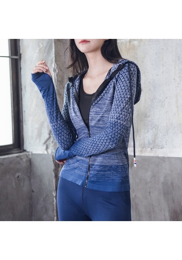 Geeroyoo Kadın Spor Montu, Hoodlu, Ceket, Parmak Delikli, Dokuma Desenli, İç Ve Dışarı Aktiviteler İçin, Slim Fit, Mavi, Asya Bedeni M Dp-wt002