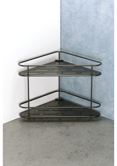 Teknotel 2 Katlı Köşe Banyo Mutfak Düzenleyici Kozmetik Standı Mat Siyah Eg224 Siyah