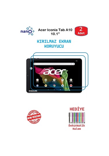 Acer Iconia Tab A10 10.1" İçin Nano Ekran Koruyucu 9h Esnek 2 Adet