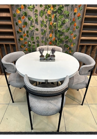 Royal Elisa Yuvarlak 4 Kişilik Mutfak Masasi Takimi Soft12 Gri