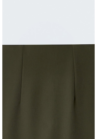 Sateen Düz Kalem Etek - Haki-137387