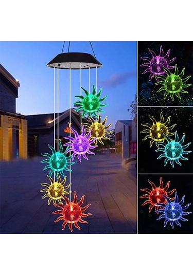 Elmpaly Geeroyoo Renk Değiş. Güneş Enerj. Rüzgar Çanı, Su Geçirmez Led Bahçe Aydınlatma, Şeffaf Şeffaf