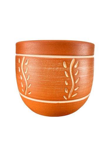 Bitki Tasarımı Ev Dekorasyon Nakış Desenli Toprak Saksı Saksılık Salon Çiçeklik - 19 CM