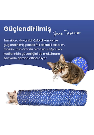 Miyav Yıldız Desenli Uzun Kedi Tüneli 125 Cm
