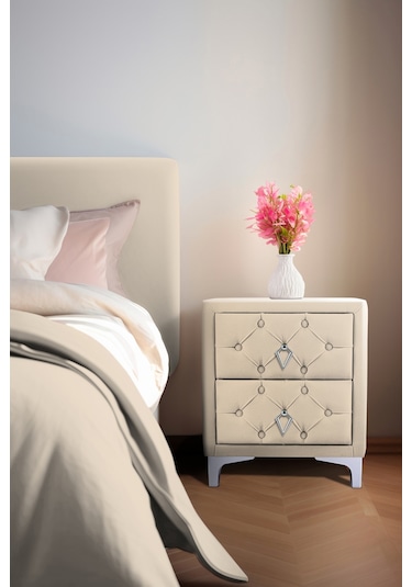 Ruby 2 Çekmeceli Komodin-silver Model Kapitoneli Yatak Odası İki Çekmeceli Komodin&şifonyer Modeli Krem