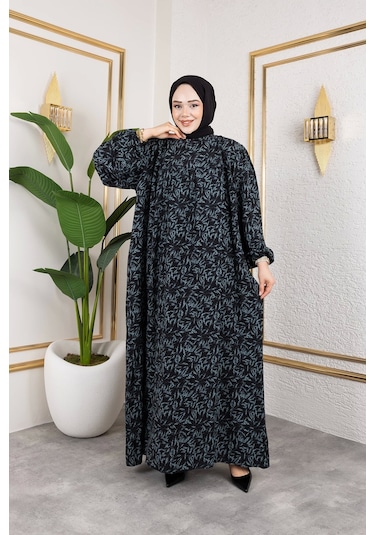 Nevayla Moda Robalı Desenli Viskon Elbise - Yeşil / E0126 Yeşil