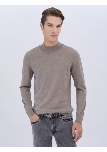 Kip Vizon Yarım Balıkçı Yaka Düz Örgü Yün Karışımlı Triko Çok Renkli