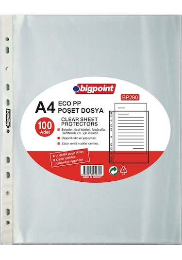 Bigpoint Poşet Dosya Ekonomik 100 'Lü 10 Paket Paket Bp290
