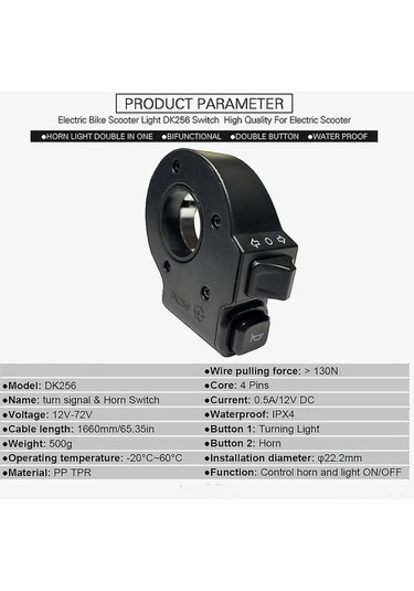 Novahub Elektrikli Bisiklet Kompakt Işık Ve Korna Anahtarı - Sinyal Butonu - Siyah Pp+tpr Materyal