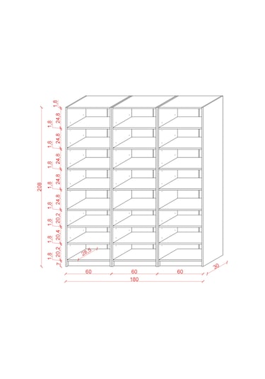 Asra Trend K-24 %100 MDF 180 cm 3 Modüllü Kitaplık 21 Raflı Dev Kütüphane Petra