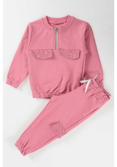Ahengim Kız Çocuk Cepleri Baskılı Eşofman Takımı Ak2232 Gül Kurusu