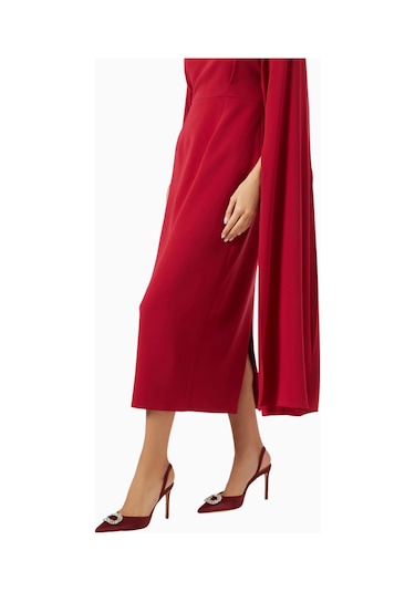 Nass Kyra 100 Kristal Tokalı, Saten Slingback Stiletto Bordo