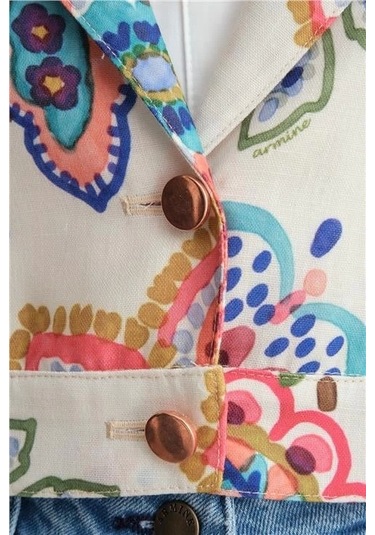 Armine Beli Tokalı Desenli Ceket 24y5407 Pembe Çok Renkli