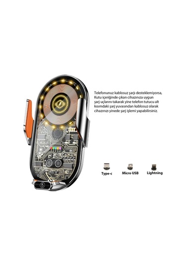 C13 Kablosuz 360 Derece Ayarlanabilir Indüksiyonlu 15w Hızlı Şarj Araç Ve Tutucu