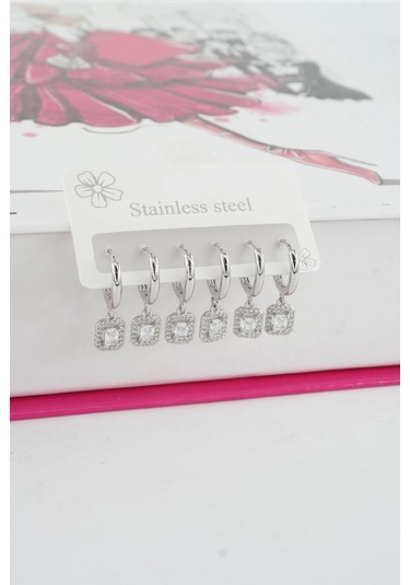 Kadın Vip Seri Özel Tasarım Baget Zirkon Taşlı 6'lı Küpe Seti 033