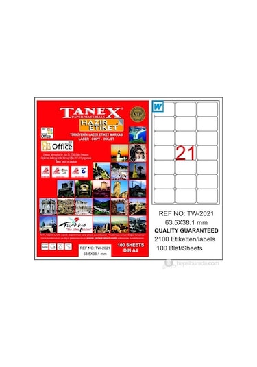 Tanex Tw-2021 63.5X38.1 MM Laser Etiket 100 Ad.