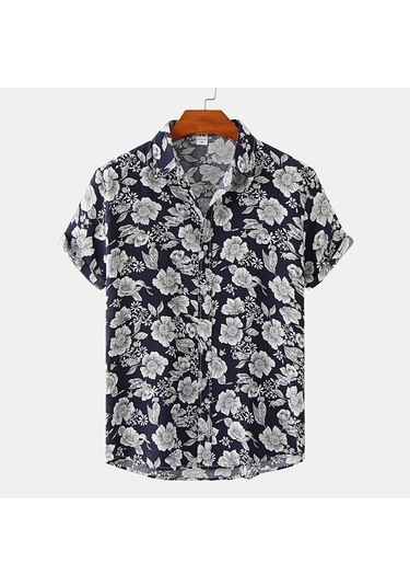 Snapbuy Erkek Yaz Çiçek Kısa Kollu Hawaii Gömlek Slim Fit Plaj Bluzfildişi Fildişi