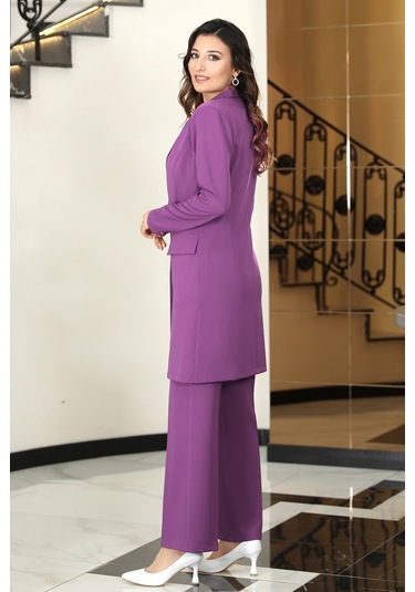 Parla Ceket Pantolon Şık Tesettür Takım Lila