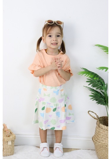 Kız Çocuk Geometrik Desen Etekli Takım 001