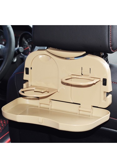 Shineyee Araba Arka Koltuk Folding Masa - Yemek İçeceği Tutucu, Telefon Tutucu, Çok Fonksiyonlu Depolama Rafı - Bej