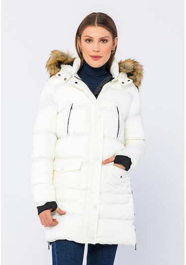 Cekmon Kadın Regular Fit Astarlı Çok Cepli Kapuşonu Çıkan Rahat Mont 001