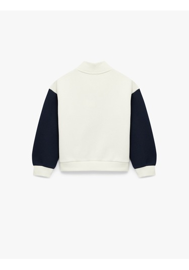 Koton Yarım Fermuarlı Baskılı Uzun Kollu Dik Yaka Sweatshirt Ekru 6wkg10087ak Ekru